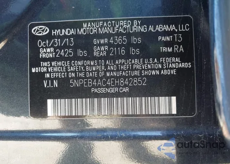 2014 Hyundai Sonata Gls from USA, damaged, VIN 5NPEB4AC4EH842852